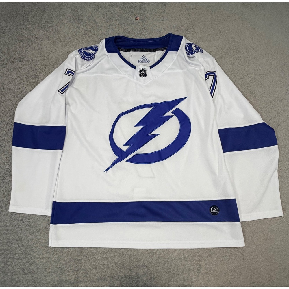 Adidas NHL Tampa Bay Lightning Mathieu Joseph 7 Away Jersey White Blue Mens L